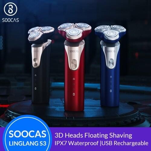 Original SOOCAS S3 Electric Shaver For Men 3 Cutter Head Dry Wet Shaving Wireless USB Rechargeable Waterproof Razor