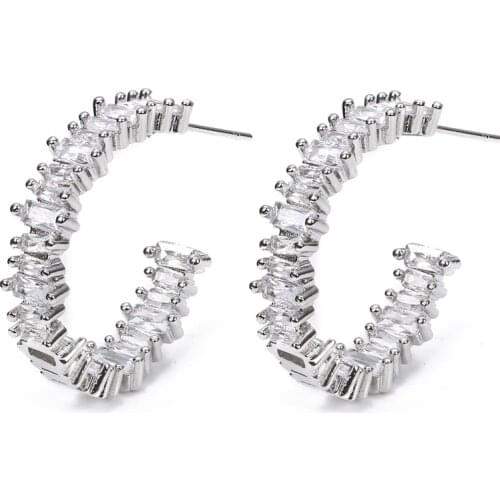 ORZTOON Trendy Luxury Cubic Zirconia Bride Earrings Women Girls Vintage Big CZ Hoop Earrings Jewelry Gift 2021 New