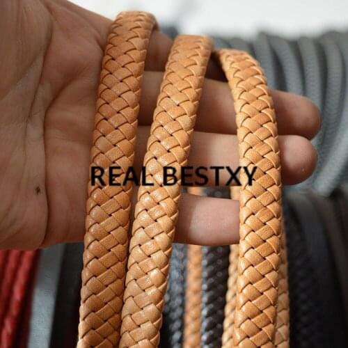 REAL BESTXY 5m/lot 11.2*5.1mm natural brown flat leather cords braided wide leather strings for bracelets making braided leather