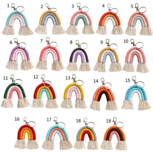 Weaving Rainbow Keychains Boho key Holder Keyring Macrame Bag Charm Car Hanging B85D