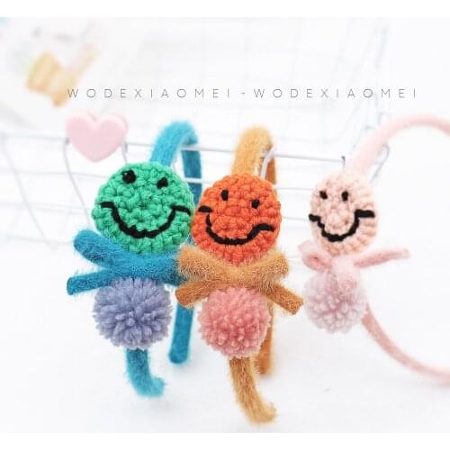 New Cute Cartoon Headband Hair Band For Girls Baby Sweet Knitting Smiling Face HairBands Fashion Kids Hair Hoop Accessories Gift