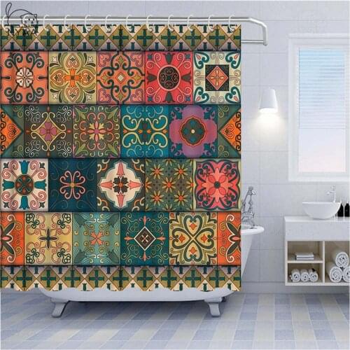 Retro Indian Mandala Shower Curtain Moroccan Bathroom Mildew Resistant Washable Waterproof Polyester Fabric for Bathtub Decor