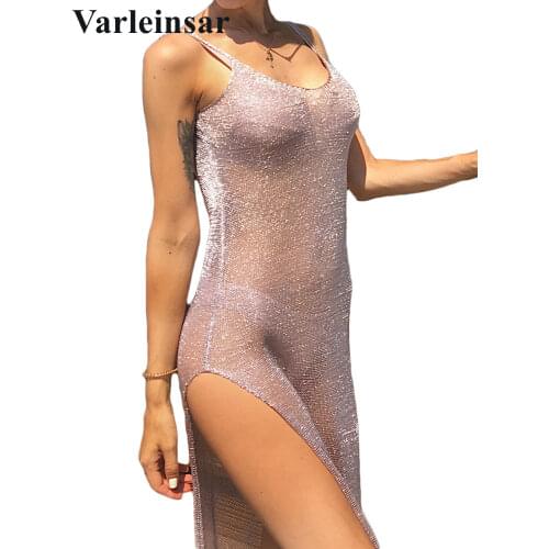 Sexy Sheer Net Mesh Knitted Glitter Tunic Beach Cover Up Cover-ups Long Beach Dress Beach Wear Beachwear Female Women Robe V651