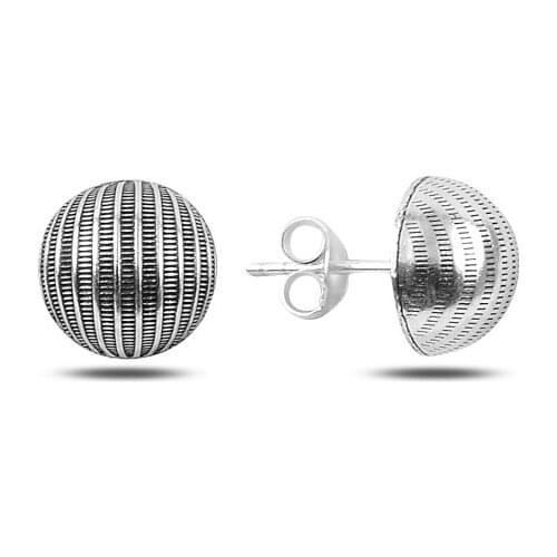 Silverlina Silver 10mm Patterned Half Ball Earrings