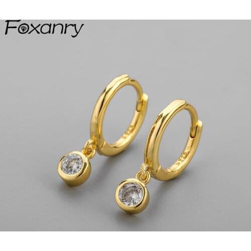 FOXANRY Prevent Allergy 925 Sterling Silver Hoop Earrings Trendy Elegant Simple Design Sparkling Zircon Bride Jewelry Lover Gift