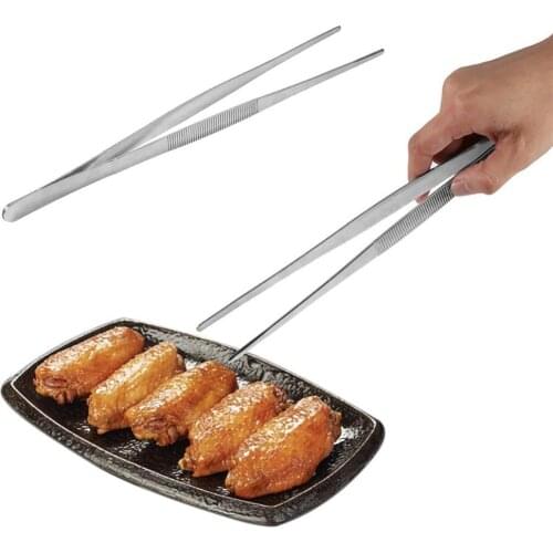Hot 16/20/25/30cm Stainless Steel Toothed Tweezers High Hardness Long Handle Optional Size Tongs BBQ Baking Buffet Cooking Tool