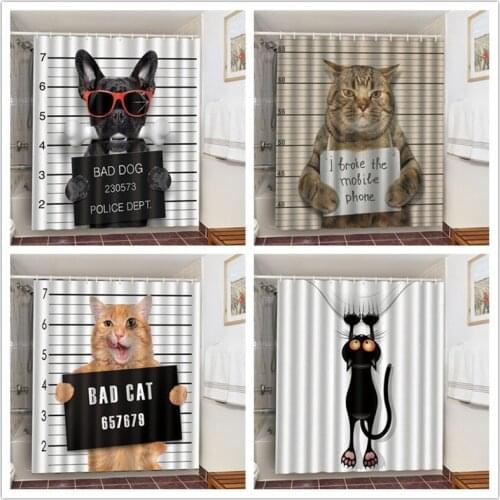 Bad Dog Cats Polyester Shower Curtains Black And White Bathroom Curtain Bath 3D Blackout Screen Waterproof 180x180 rideau douche