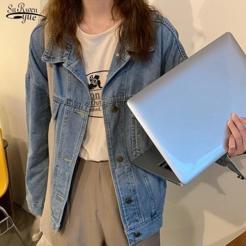 2021 Korean Loose Womens Autumn Jacket Blue Casual Tops Plus Size Jeans Denim Coat New Jean Jacket Vintage Women Clothes 16295