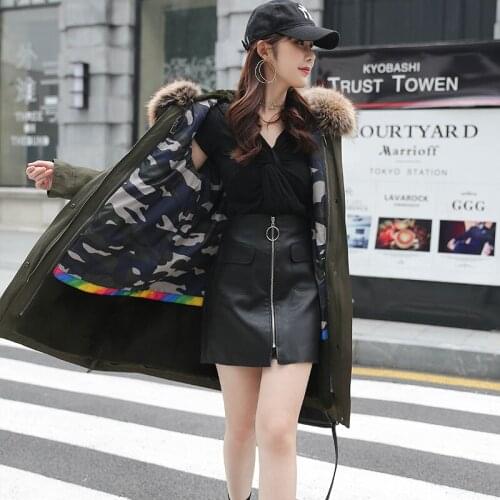 Real Coat Female Natural Rabbit Liner Parka 2020 Winter Jacket Women Raccoon Fur Collar Korean Long Coats MY3678