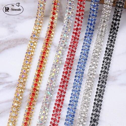 2yards/lot New fashion 3 row Coloured drilled lace Wedding Dress Adornment DIY clothing accessories width 1cm sew on RS1965