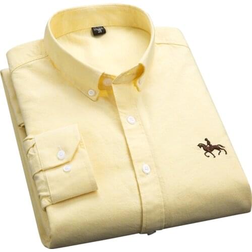 Aoliwen brand 100% Cotton Mens Long Sleeve Oxford Shirts 2021 Fashion Plaid Solid Color Button-down Collar Outdoor Casual Shirt