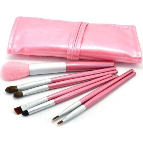 Free Shipping 1set 7 in 1 Beauty Eyebrown Eyeliner Eyeshadow Makeup Brushes Tool Kit with PU Bag Beginner Wholesale