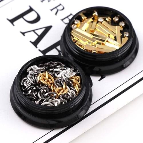 1 Box Random Mix Design Alloy Metal Rivets Metal Multi Studs Rhinestone Chain For DIY 3D Nail Art Manicure Decor