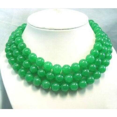 ****Long 12MM Natural Green chalcedony Round Beads Necklace 50"