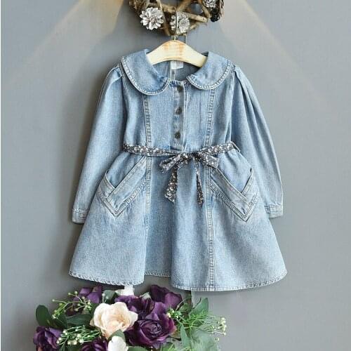 Girls Denim Dress 2021 Spring Autumn New Long-sleeved Doll Collar Dresses Vestidos Toddler Girl Clothes Girls Fall Clothes 2-6Y