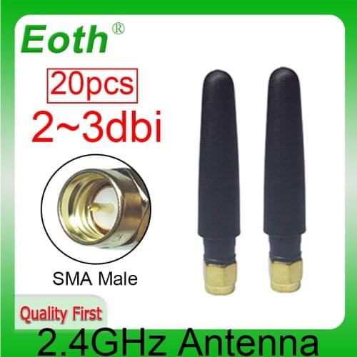 20pcs Wholesale 2.4GHz Antenna 3dbi Wifi Antenna SMA Male connector Straight antena 2.4 ghz antenne wifi Aerial wi-fi antenas