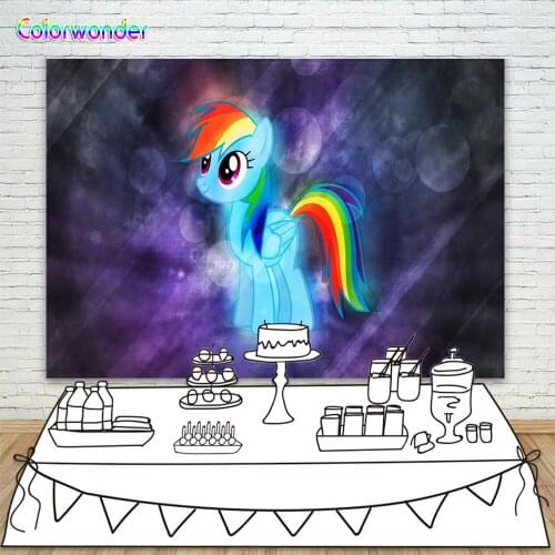 Photography Background and The Little Pony Theme 7x5 Photo Backdrop Girls Birthday Tabletop Banner Purple Photobooth Props