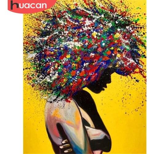 HUACAN Paint By Number Girl Acrylic Modern Wall Art Coloring By Number African Woman Portrait Kits Room Decoration