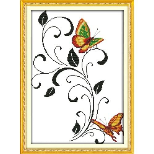 Joy sunday animal style Two butterflies painting cross stitch butterfly free patterns kits to printing 14ct and 11ct fabric