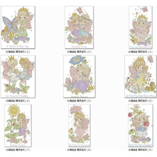 Water drop doll fairy series cross stitch package flower aida 18ct 14ct 11ct black cloth people kit embroidery needlework