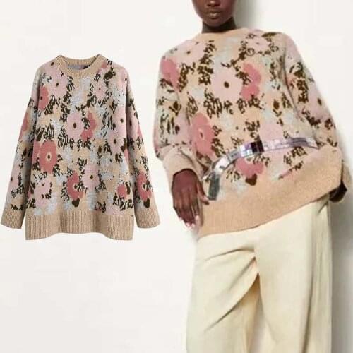 Klkxmyt Za Woman 2021 Oversize Sweater Women Flower Jacquard Sweaters Autumn Coat Long Sleeve Y2K Winter Female Pullover Tops