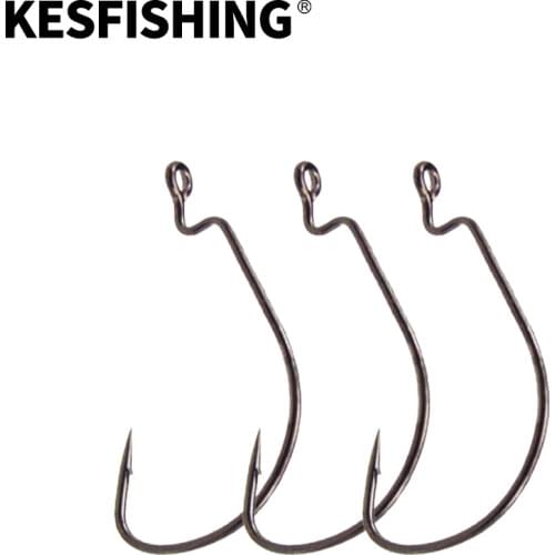 KESFISHING Fishing Hook Carbon Steel Wide Crank Offset Fishhook For Soft Worm Lure 1/0 9/0 Bass Barb Wobbler