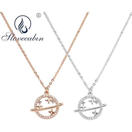 Slovecabin Top Selling Moon & Star Alloy Pendant Necklace With Clear CZ Link Chain Women Collar Fashion Jewelry Supplier