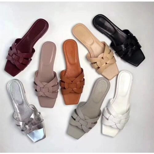 Fashion womens summer high quality real leather slippers Chic cow leather flat shoes EU35-41 size BY513