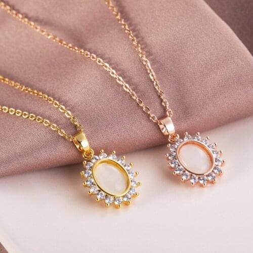Fashion Ellipse Crystal Pendant Necklace Stainless steel Chain For Women Girls Geometric Charms Choker Jewelry Party Gifts