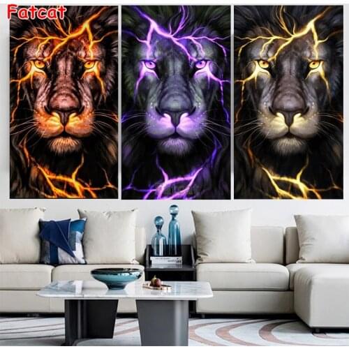 Modern Animal Art Lightning Lions 5D Diy Diamond Painting full round square animal diamond Embroidery Mosaic Set decor PP1862