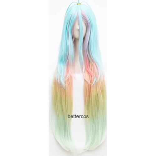 No Game No Life Shiro Cosplay Wig Natural 100cm Long Straight Blue Purple Mix Synthetic Hair For Halloween Party +Crown+Wig Cap