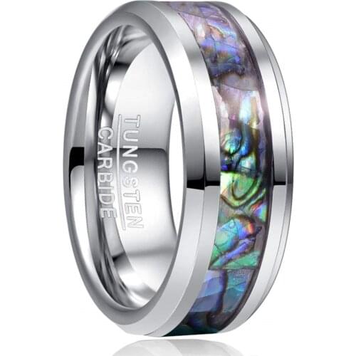 8mm Abalone Shell Inlay Tungsten Wedding Ring With Polished Beveled Comfort Fit For Men Women Promise Jewelry Anniversary Gifts