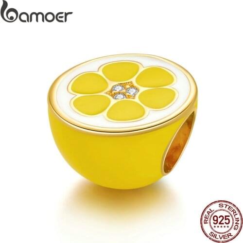Bamoer Fresh Lemon CZ Charm for Original Silver Bracelet & Bangle 925 Sterling Silver DIY Jewelry DIY Bracelet SCC1590