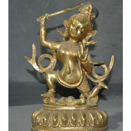 Tibet Buddhism bronze Gilt Manjushri Bodhisattva hold Sword tara buddha statue