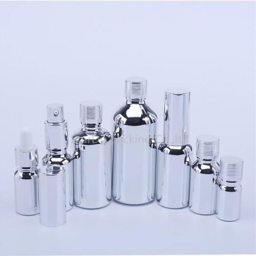 200 X 5ML-100ML Silver Glass Bottle Essential Oil Dropper Bottle Vial Cosmetic Packaging Serum Lotion Pump Spray Atomizer Bottle