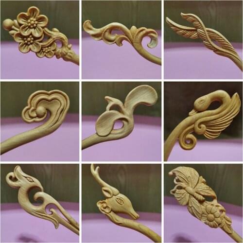 1PC Chinese Retro Style Cypress Wood Carved Hairpin Handmade Hollow Out Hair Stick Hairpin Hair Styling Tools Hair Accessories
