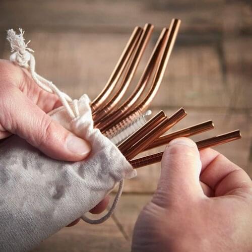 Rose Gold Color Drinking Straw Reusable Metal Drinking Straws 1/2/4Pcs 304 Stainless Steel Sturdy Bent Straight Drinks Straw