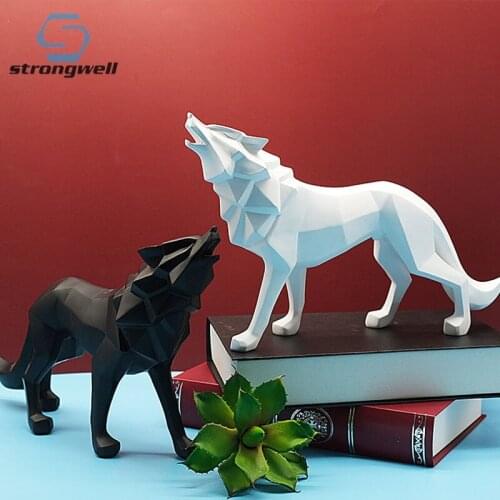 Strongwell Home Office Decoration Sculpture Geometric Wolf Statue Modern Resin Animal Figurine Desktop Decoration Accessories