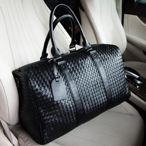 Fashion Handmade Woven Leather Mens Travel Bag Short Trip Luggage Organizer Travel Tourism Sports Training Bag