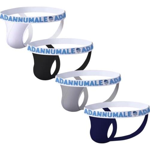 4 Pcs/Lot Men Thong Pack Set Sexy Mens Underwear Cotton Jockstrap Pouch Double Layer Free Shipping Gay Panties Sport G-strings