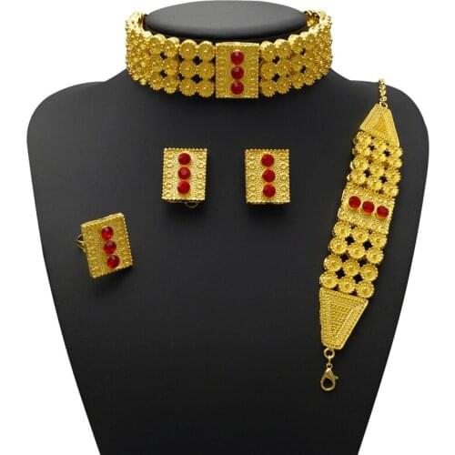 Yulaili Top Quality Ethiopia Jewelry Sets Wholesale Vintage Geometric Choker Necklace Earrings Bracelet Ring for Women Jewelery