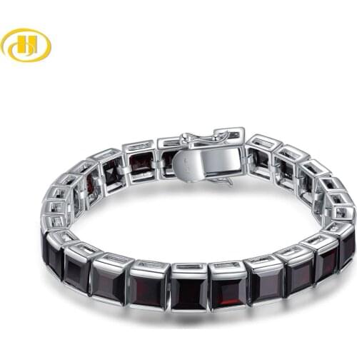 Hutang 47.5ct Black Garnet 925 Silver Bracelet 7.5 Inches Genuine Gemstone Sterling Silver Fine Elegant Jewelry for Women Gifts