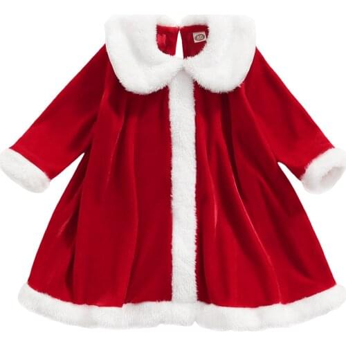 Citgeett Winter Christmas Kids Baby Girls Dress Fleece Splicing Peter Pan Long Sleeves Coat Xmas Clothes