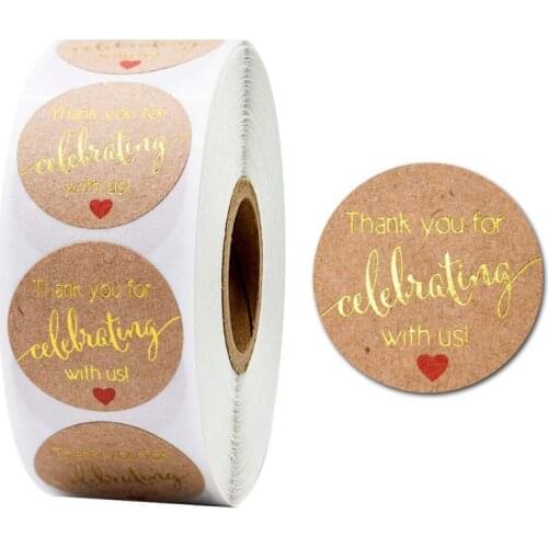 1Roll 1Inch Kraft Thank You for Celebrating with US Stickers Wedding Seal Labels Scrapbooking Package Stationery Decoration