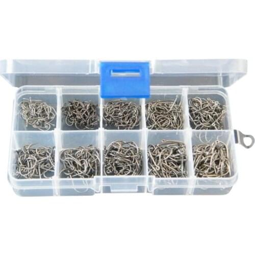 10 Grids 500 pieces/Box Fishing Hooks With Ring Golden Fishing Hook Tube With Fishing Hook