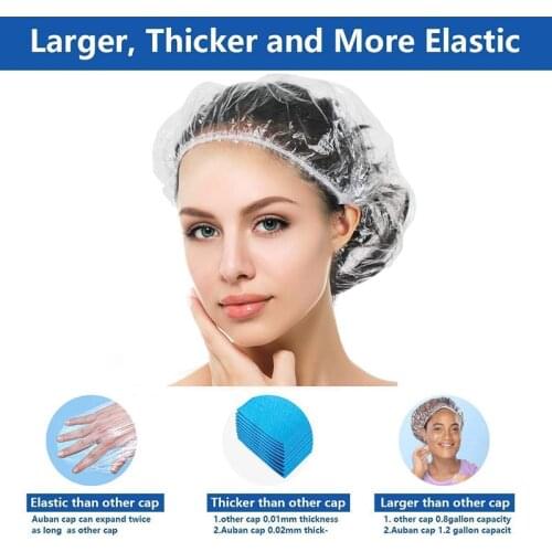 10 pcs Waterproof PE Disposable Shower Caps Barbershop Hotel Beauty Salon Hair Dressing Dyeing One-Off Elastic Bath Caps