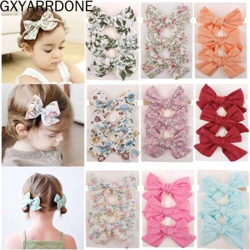 3PCS/Lot 2019 Leaf Print Big Bowknot Headband Hair Clips Girls Flower Hair Accessories Headwear Hairpins Nylon Hairbands 10.5cm