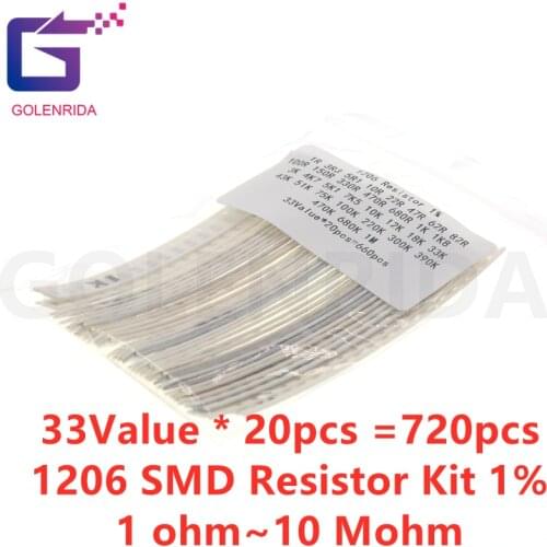 33Value * 20pcs =660pcs 1206 SMD Resistor Kit 1/4W 0.25W 1% 1 ohm~10 Mohm component diy kit