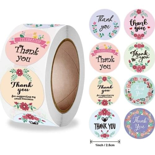 50-500pcs Flower Thank You Stickers Labels Seals Thank You for Supporting My Small Business Stickers Roll Round Labels For Shop