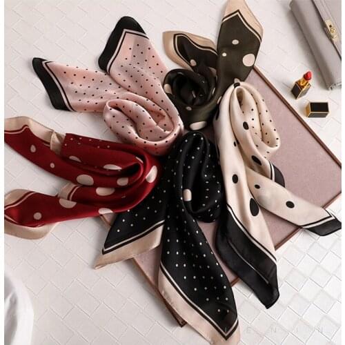 70cm Fashion Dot Print Headband Women Hair Scarf Silk Satin Neckerchief Hijab Scarfs Female Square Bandana Head Bag Scarves 2020